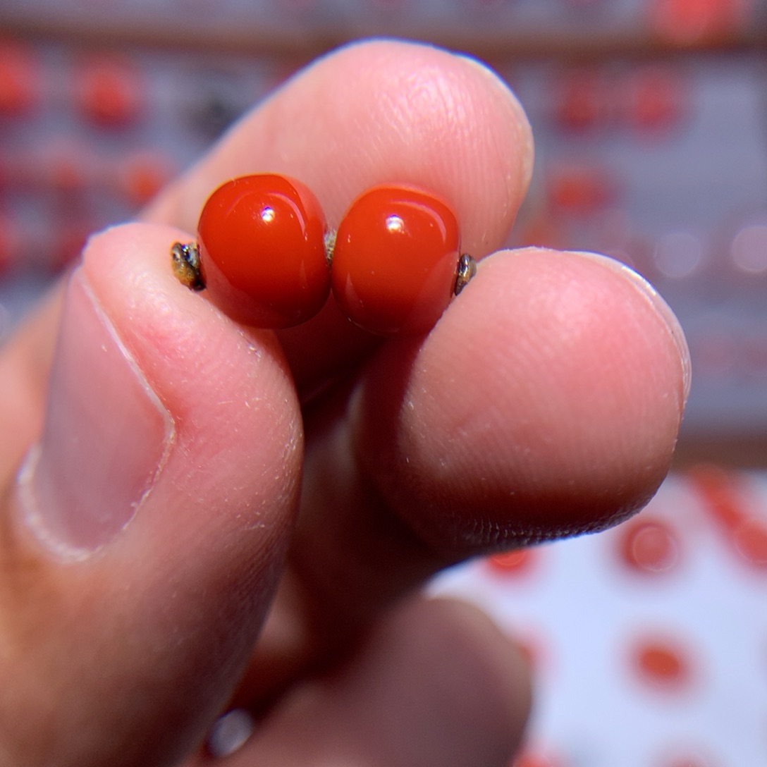 南红玛瑙满色肉柿子锦老型对珠7×6未镶嵌微微纹