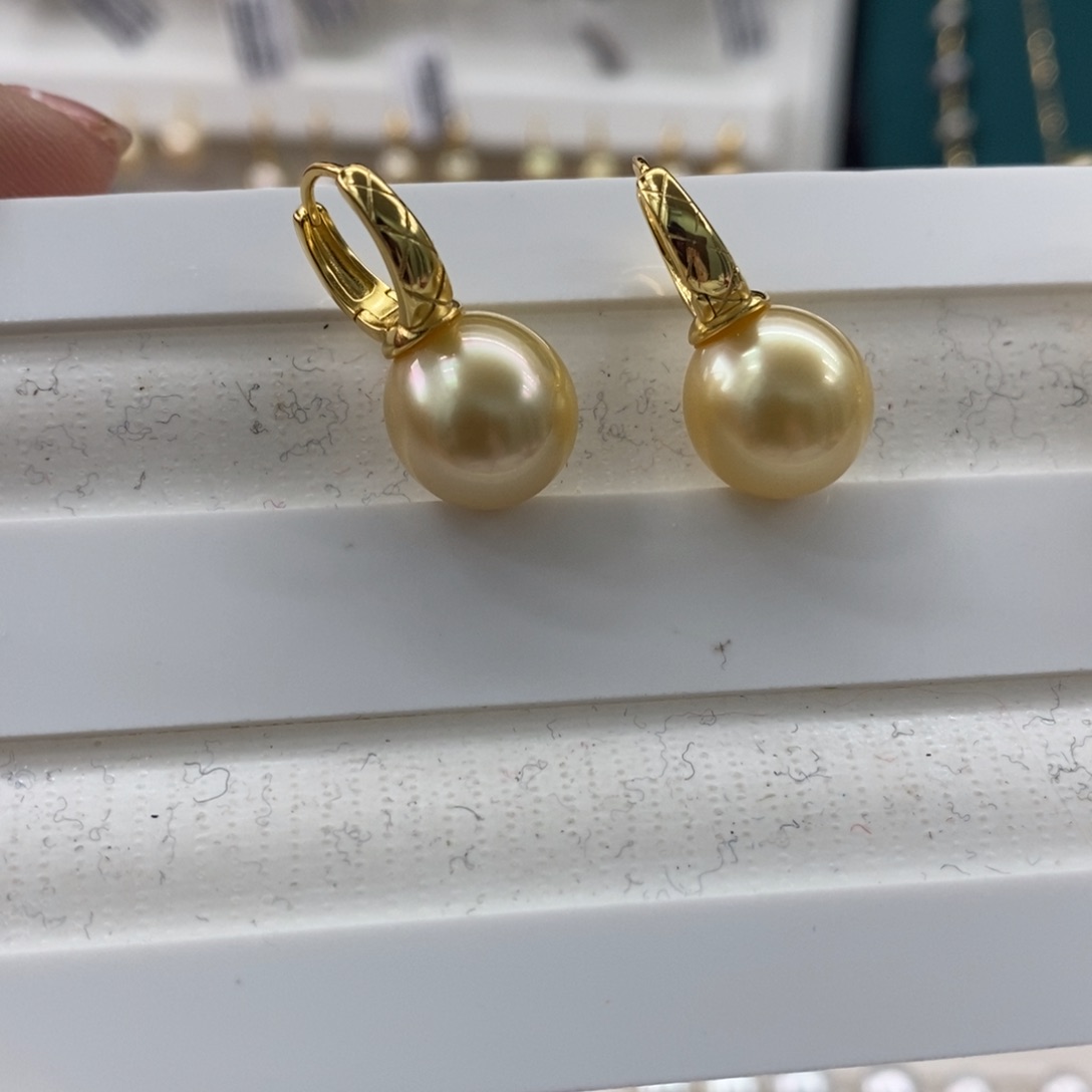 海水珍珠耳饰银S925镶嵌11-12m m