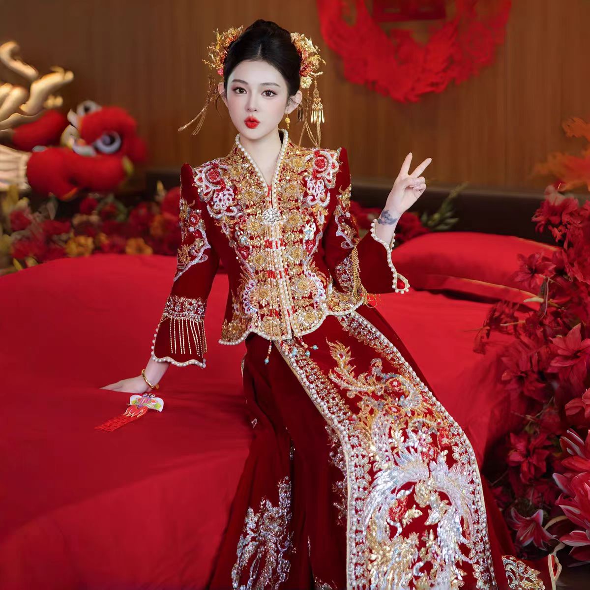 新款秀禾服新娘子出门古装嫁衣