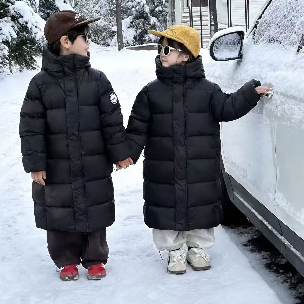 冬季新款亲子装儿童中长款加厚羽绒服男童女童保暖外套a7