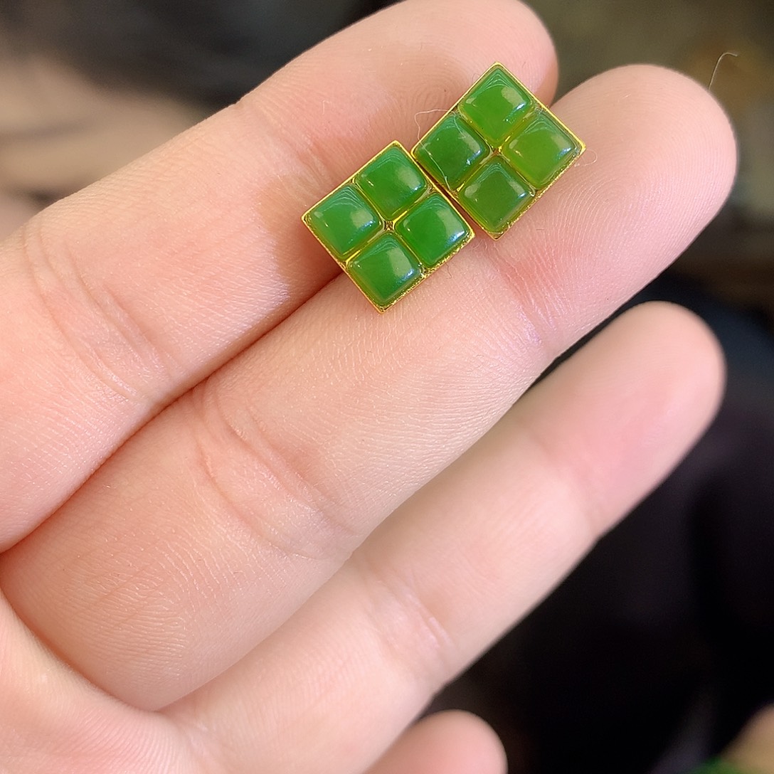 吊坠(不含链)银S925镶嵌和田玉（碧玉）耳饰