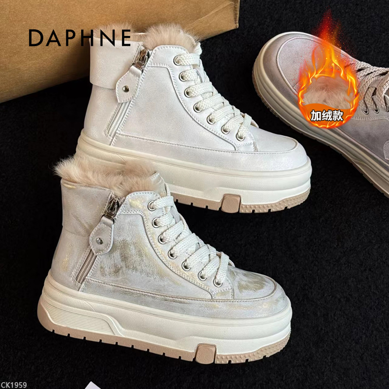 Daphne/达芙妮女鞋2025冬季雪地靴加绒保暖抗寒兔毛厚底增高棉鞋
