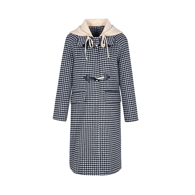 【诗语专属】商场同款新品黑白格H版双面呢连帽大衣N2110A34130