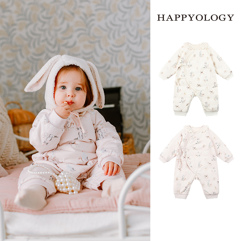 [2件9折]英国儿童秋冬新款爬服婴幼儿百天宝宝蕾丝针织连体爬服