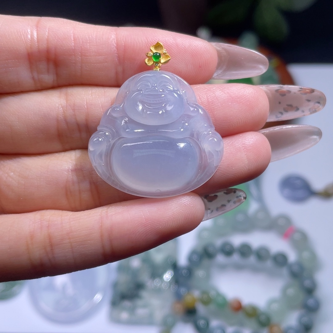 翡翠颈饰18K金镶嵌云**佛公