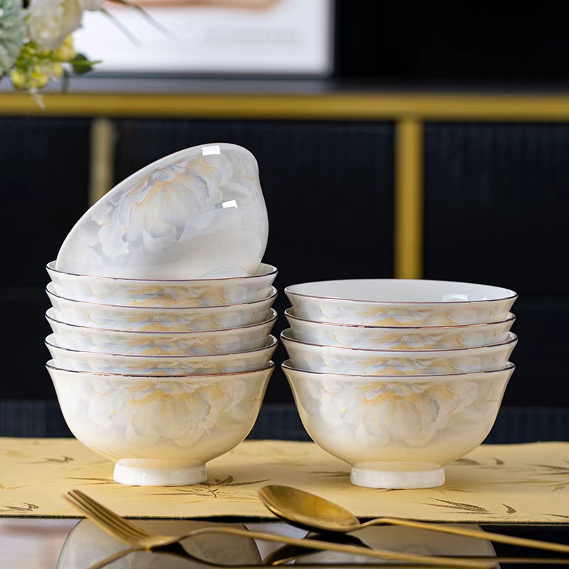 【电光金】倾城之恋4.75英寸高脚碗10只装吃饭碗可微波