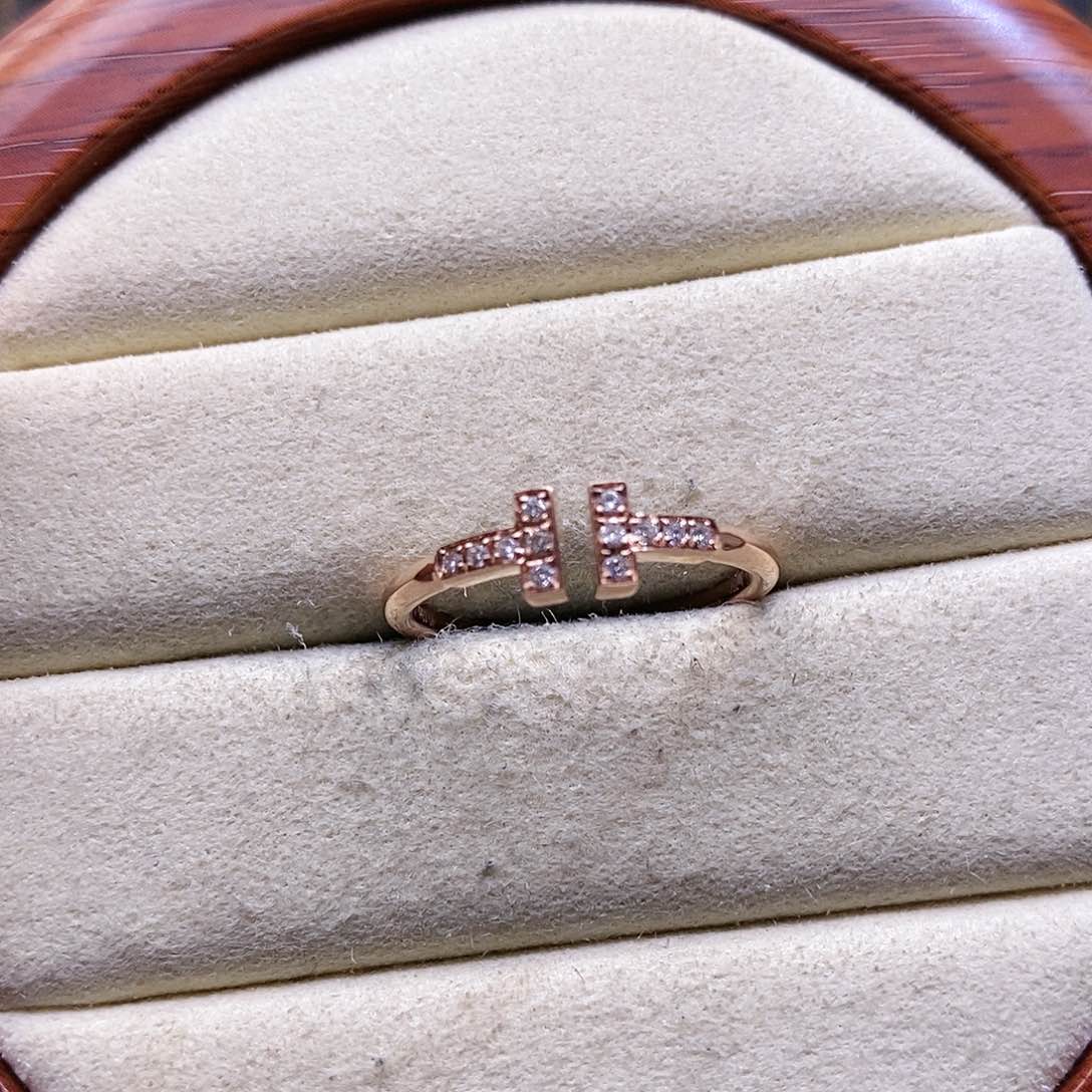 钻石戒指/指环18K金镶嵌k玫双t戒指