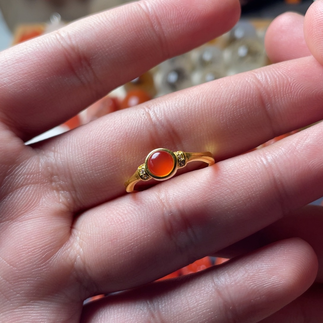 南红玛瑙银S925镶嵌戒指