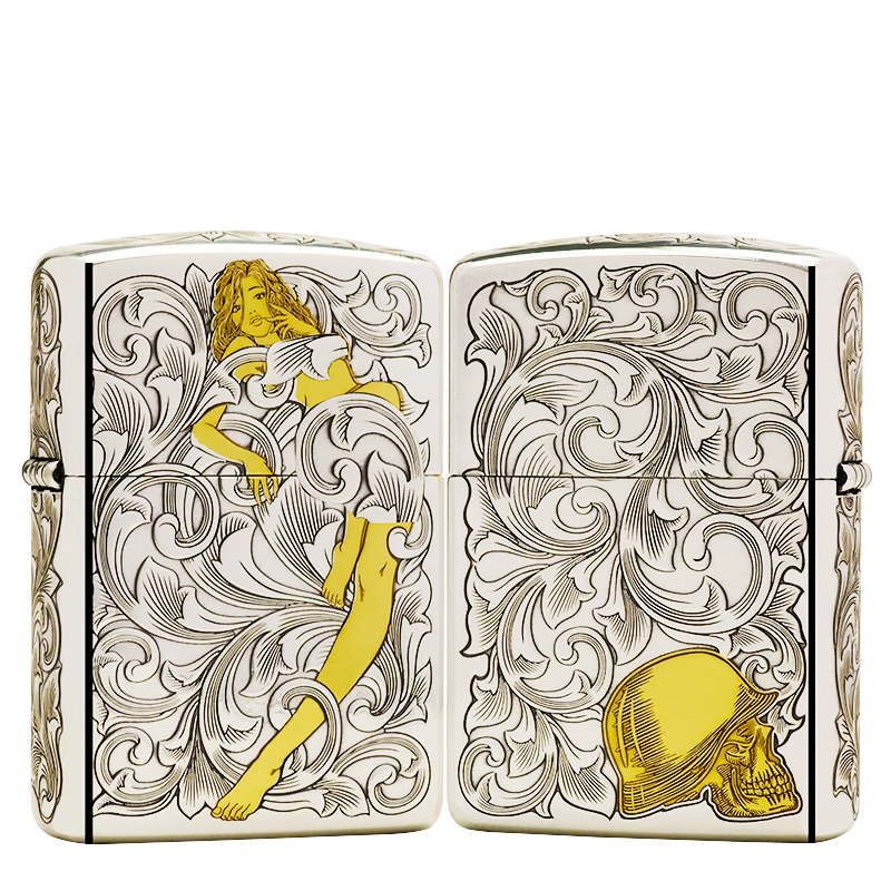 ZIPPO/之宝打火机蚊版镀银鎏金【唐草仙子】原装正品防风机-162