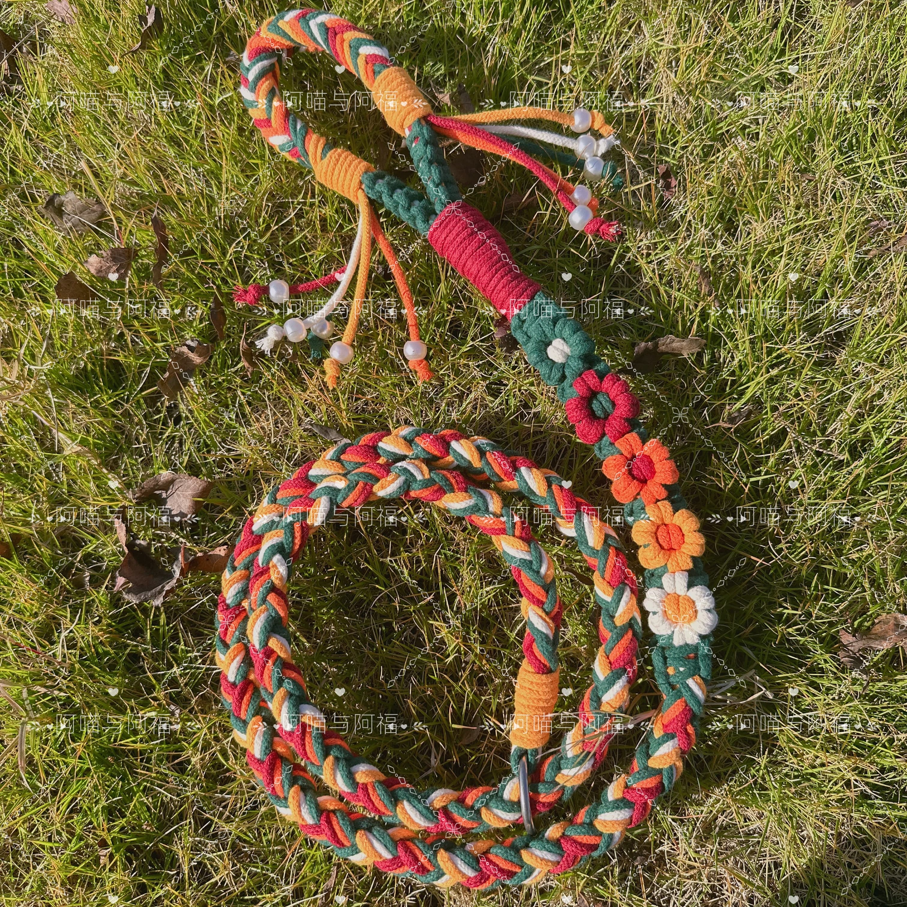 成品P绳手工编织牵引绳diy可爱花花结实耐用牵引带大中小型猫狗用