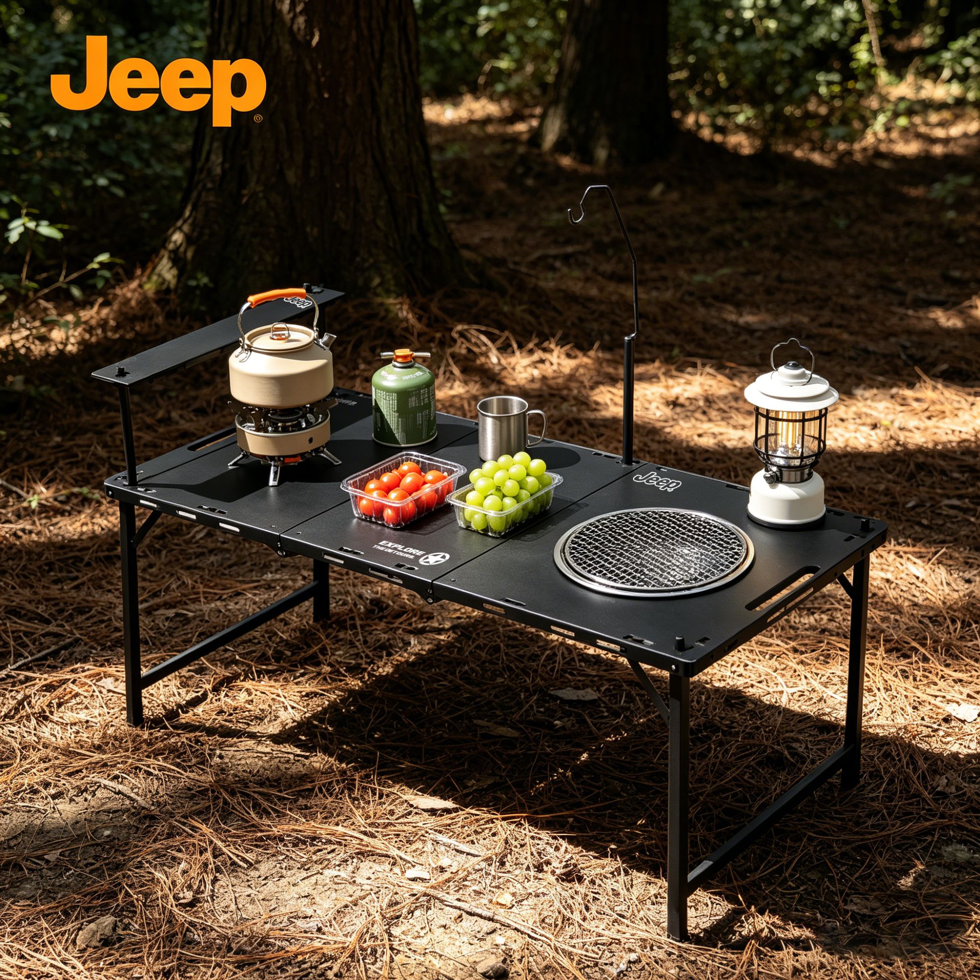 JEEP/吉普户外折叠桌战术桌液压杆便携式露营桌多功能野餐装备
