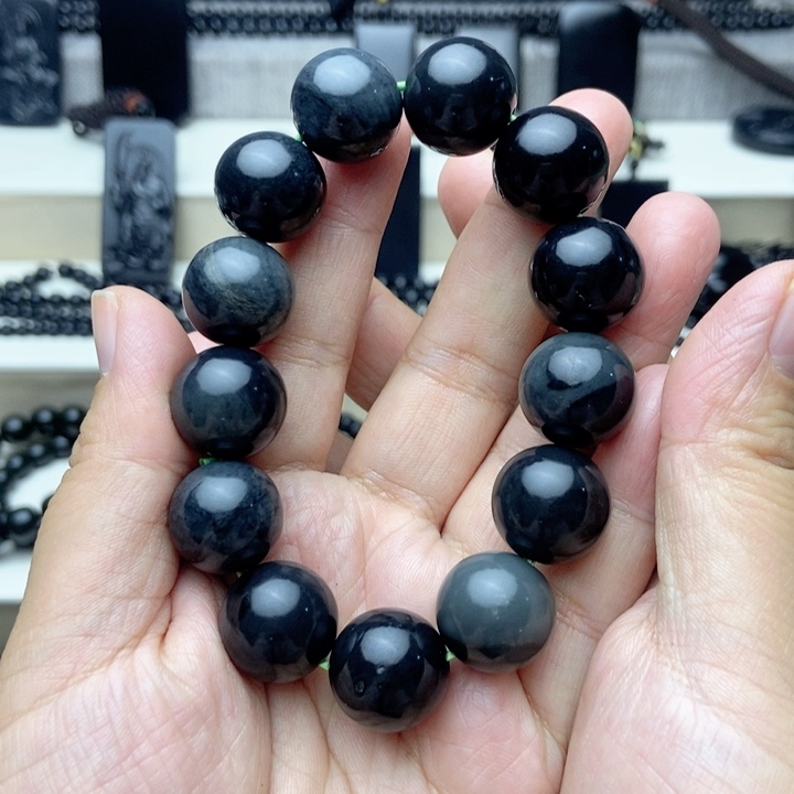 未镶嵌手链和田玉高**水卡16圆珠 带包容