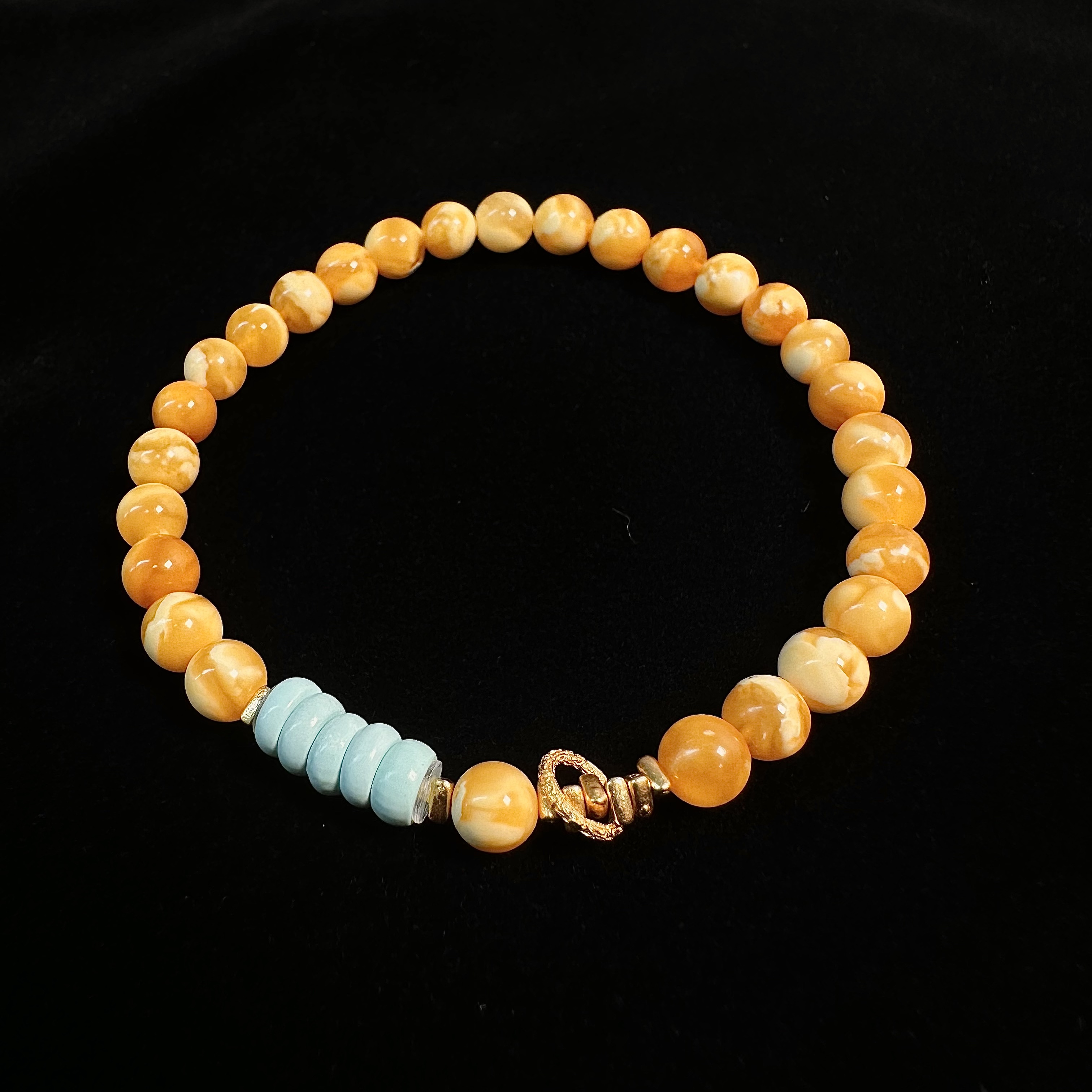 【景润·小宝贝】俄料瓷白妖花蜡原矿松石直切叠带百搭简约单圈手链 