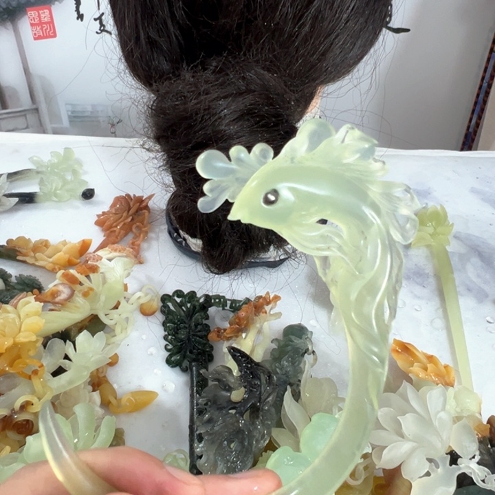 定制蛇纹石玉毛货发饰