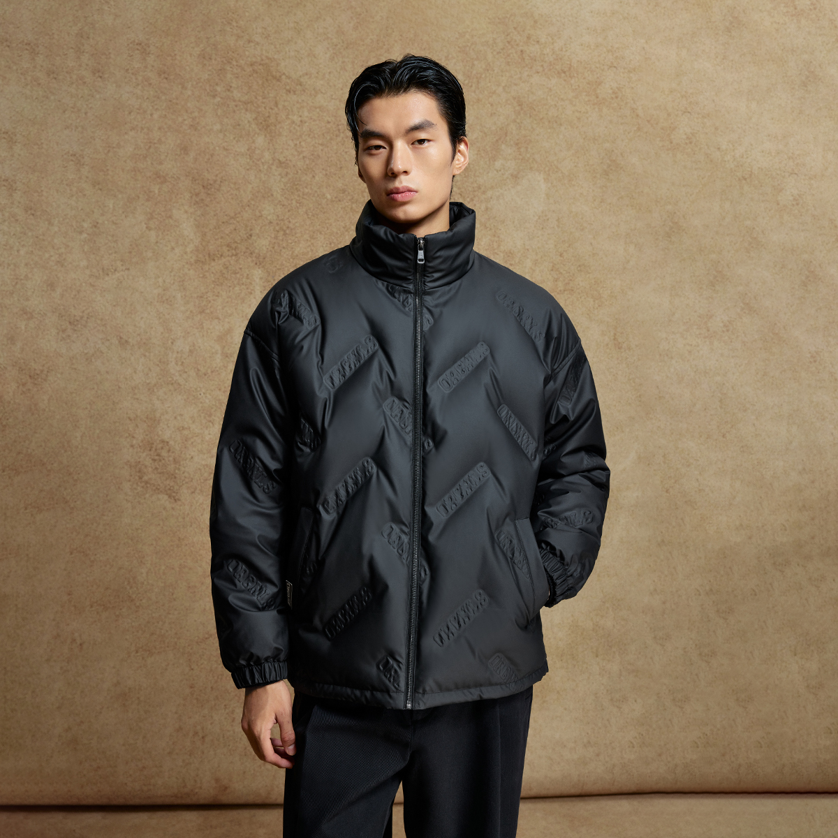 杰克琼斯男装冬季新款排骨羽绒服字母压胶立领宽松保暖皮外套上衣