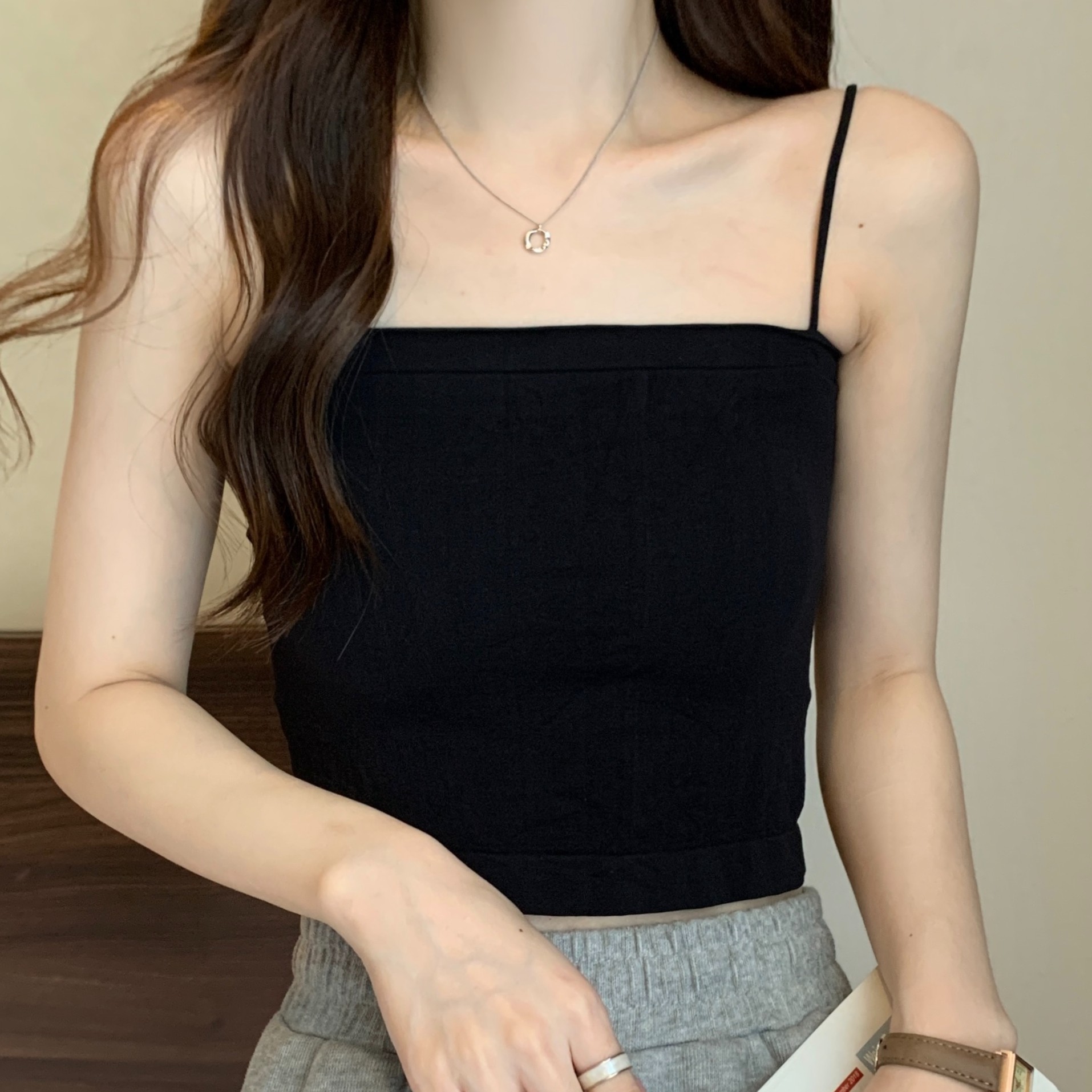 【微悦】微胖女生胖mm一字吊带美背抹胸带胸垫打底背心辣妹百搭