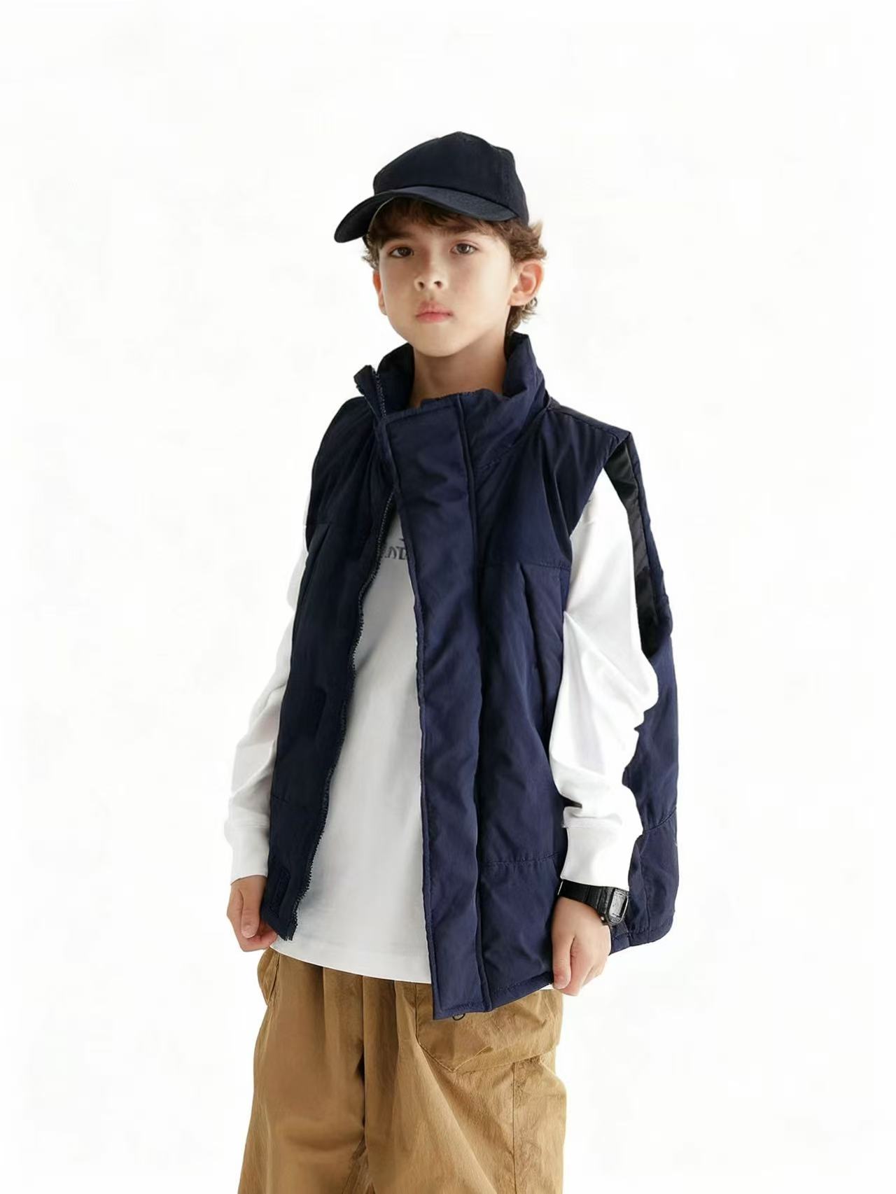 肉肉家-【户外棉马甲】冬季男童女童立领夹棉马甲保暖运动背心