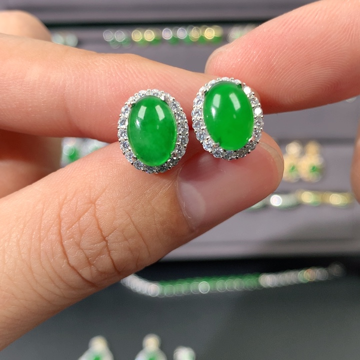 翡翠耳饰银S925镶嵌耳饰