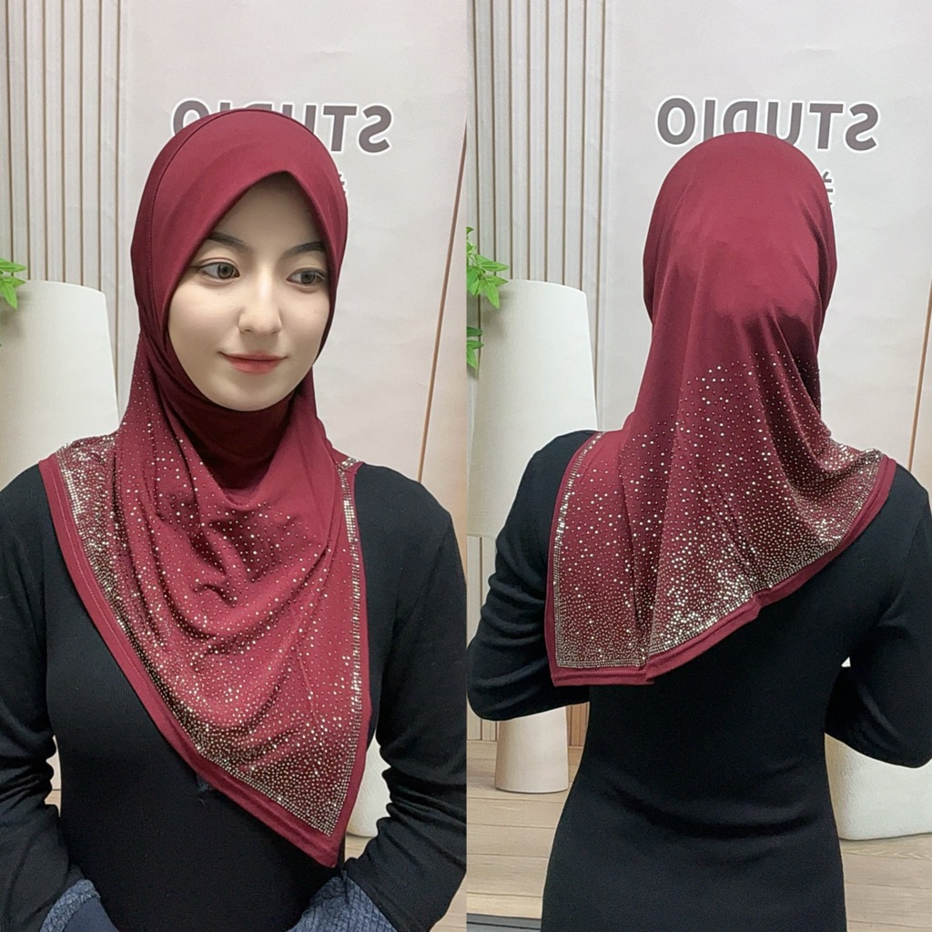 烫钻时尚斜开叉星空盖头