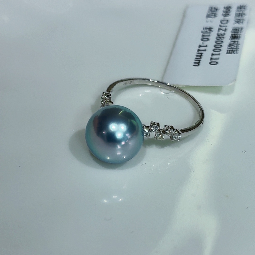 18K金镶嵌戒指海水珍珠正圆极微瑕10.3mm