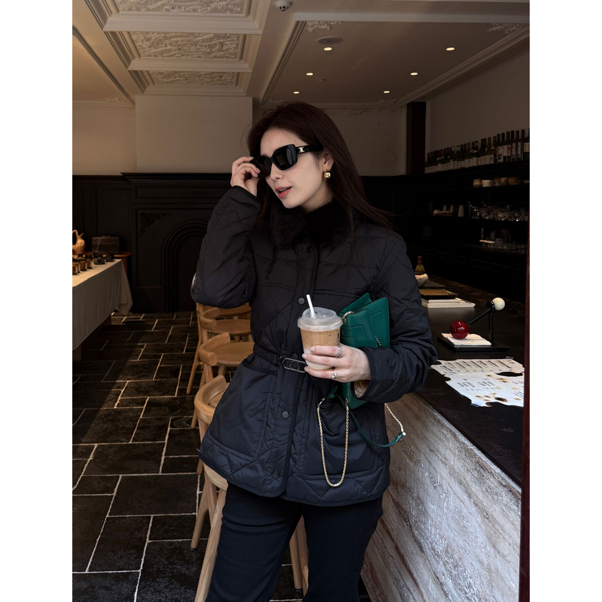 冬季90白鹅绒菱格毛领可拆卸收腰显瘦丝绒白鹅绒服 2505ZSW2064