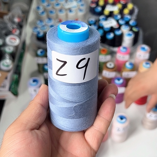 化纤浅雾霾蓝色服装线然后29号