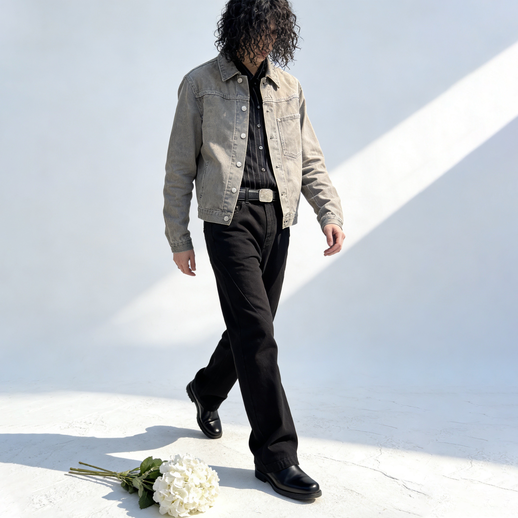 ALLFIT “517”黑色微喇叭水洗牛仔裤13oz百搭简约休闲压褶剪裁长裤商品图