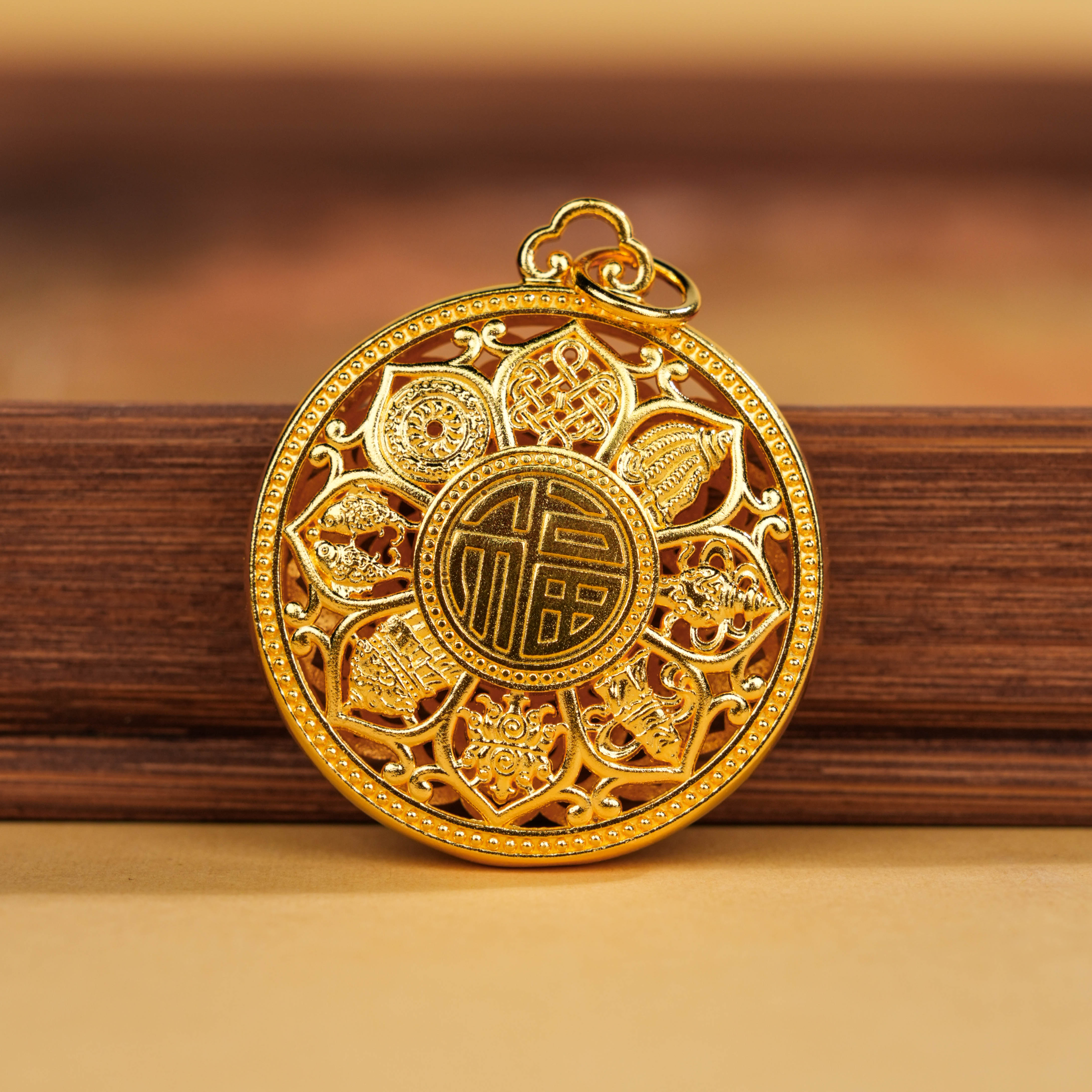 吊坠足银  足银吊坠  足银镂空八宝罗盘福字吊坠双面雕刻