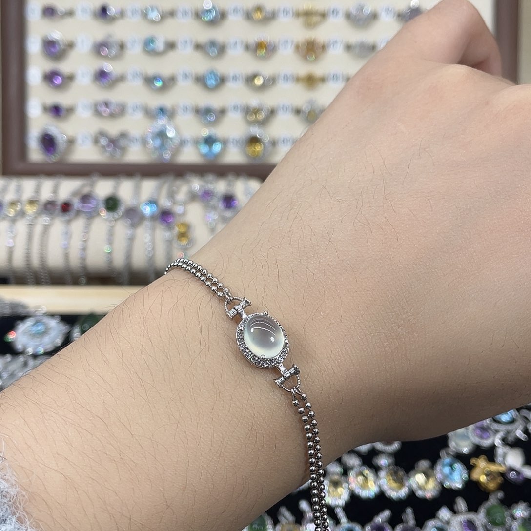 岫玉银S925镶嵌手链