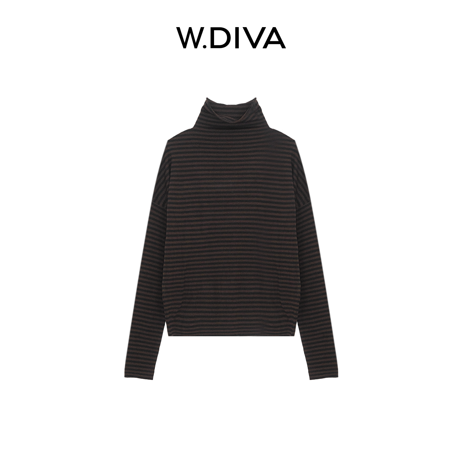 W.Diva【舒间条纹】超细美丽诺羊毛落肩条纹自由领毛衫53Z022573