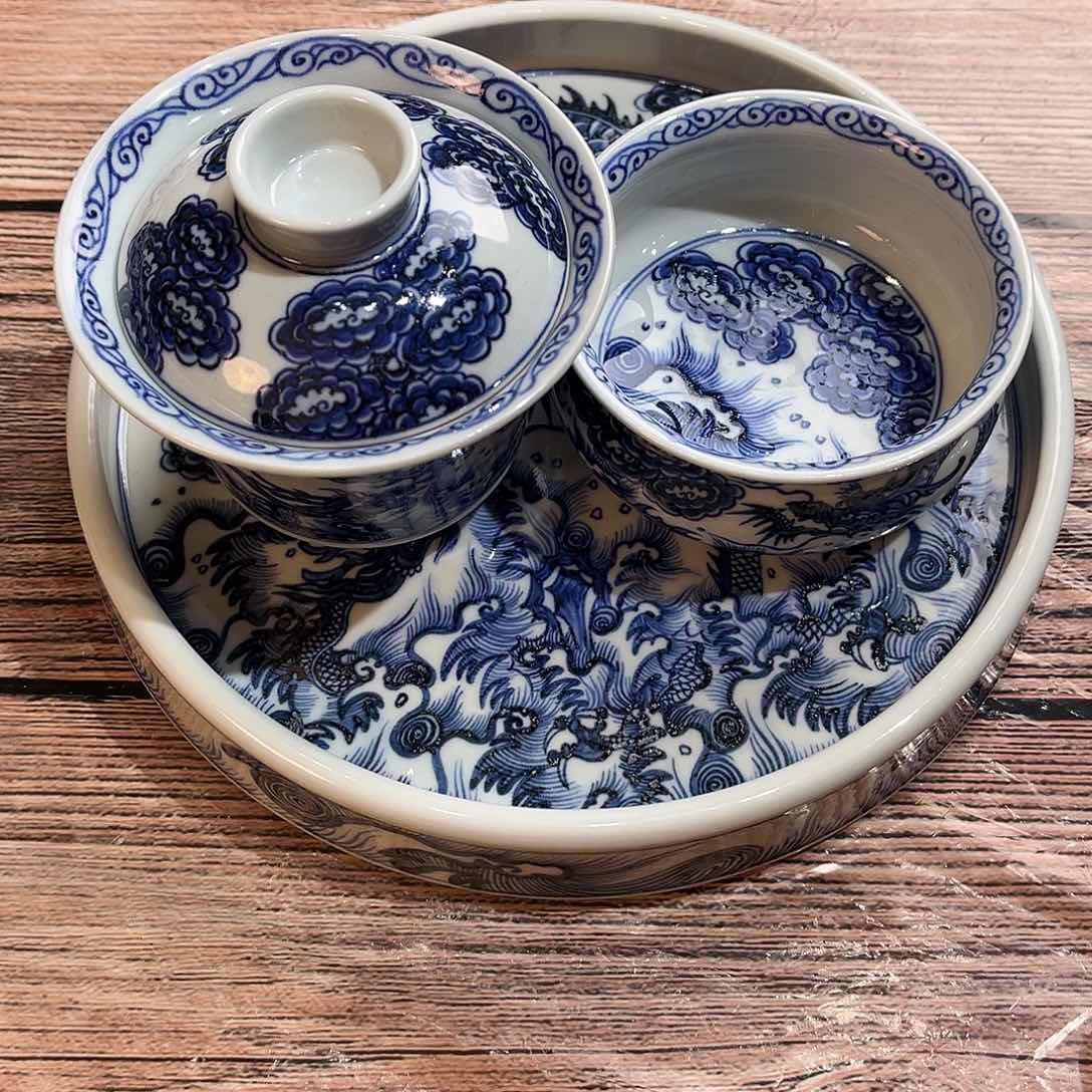 元青花双龙三件套