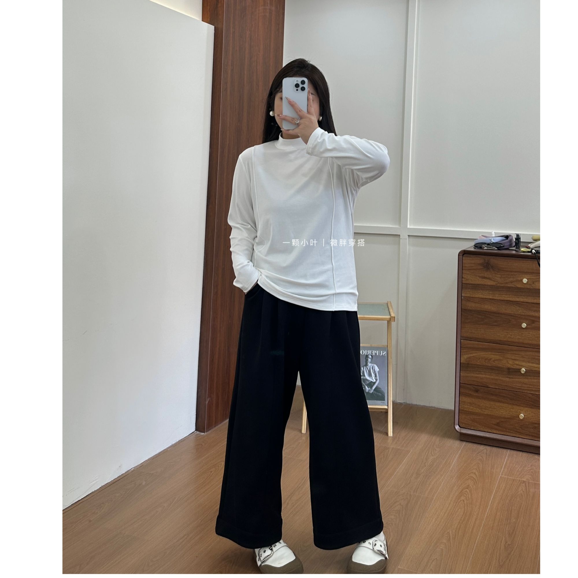 【一颗小叶】825秋季新款大码明线T恤百搭宽松遮肚子纯色打底衫