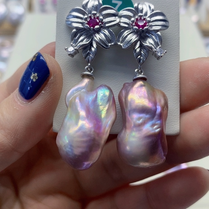 银S925镶嵌耳饰淡水珍珠