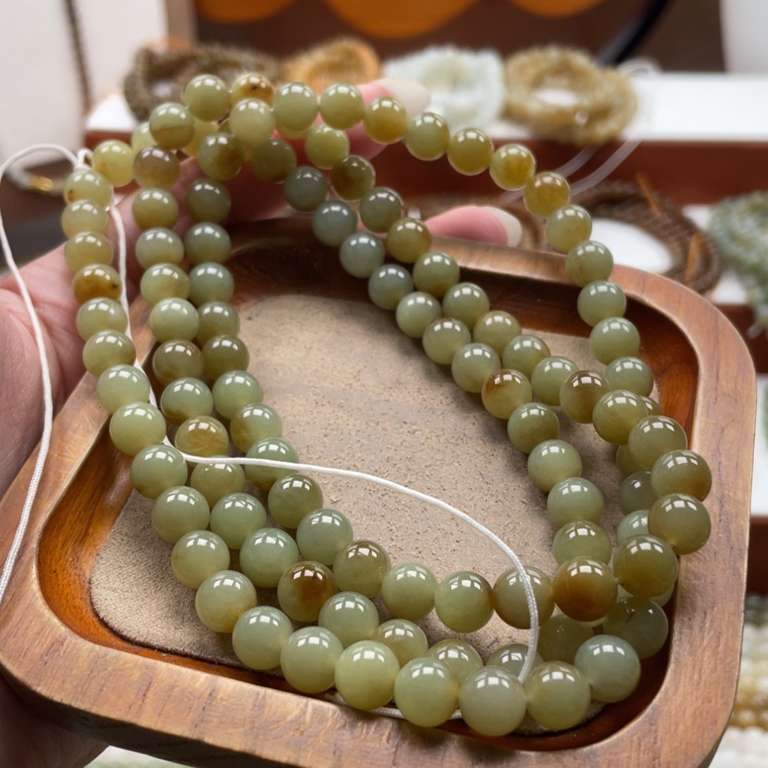 和田玉未镶嵌毛衣链珠串8mm