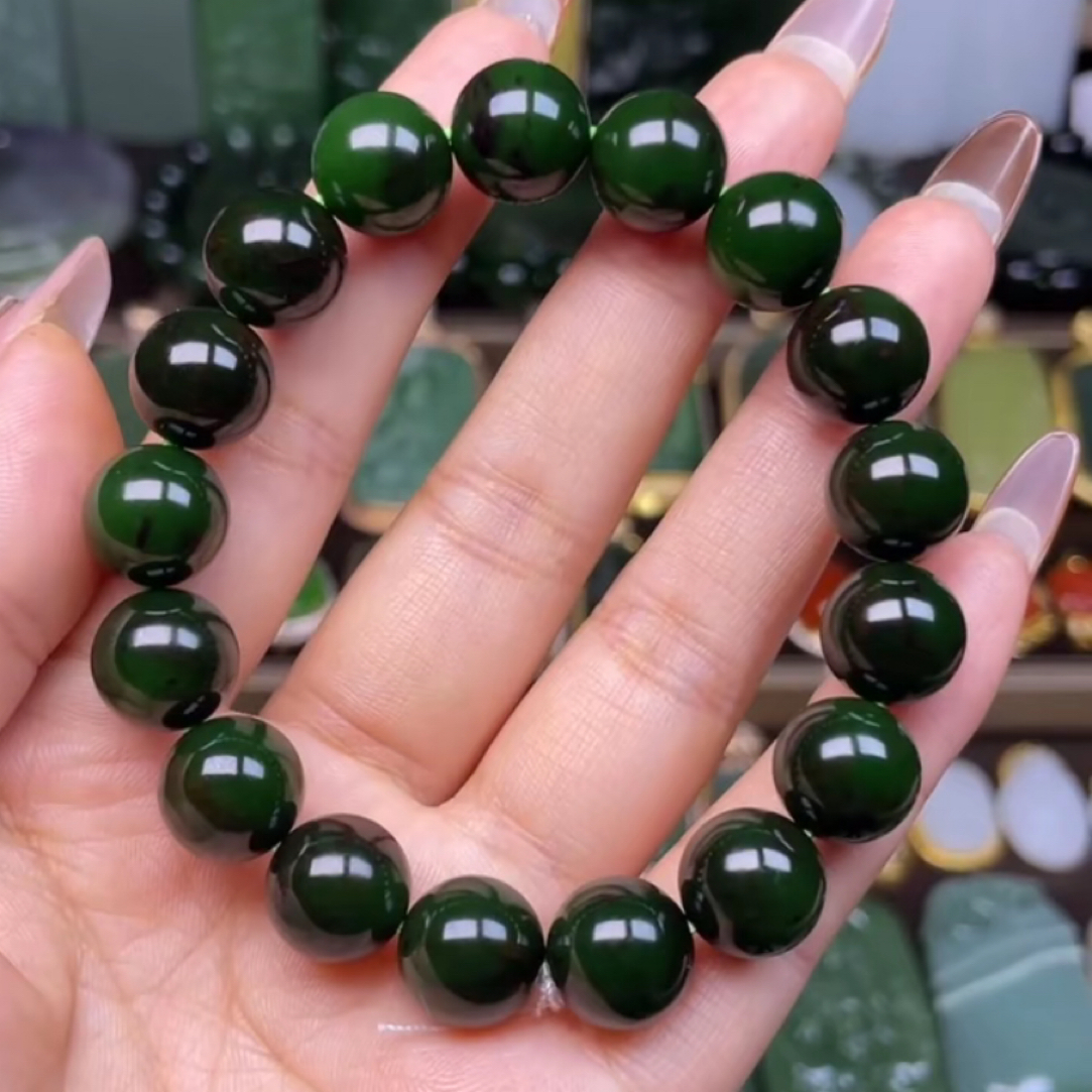 和田玉碧玉聚红皮老料手串