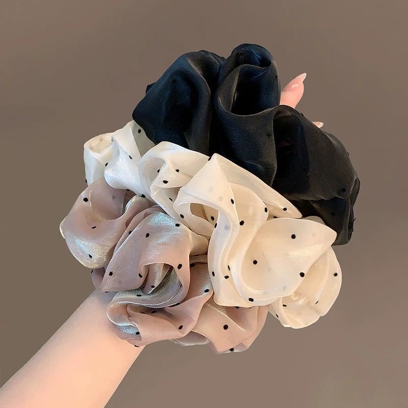 法式温柔波点大肥肠圈珠光纱渐变气质丸子头发圈马尾发绳发饰