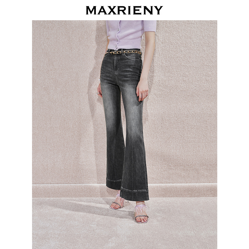 【KK专属】MAXRIENY精致休闲紧身喇叭牛仔裤秋新款