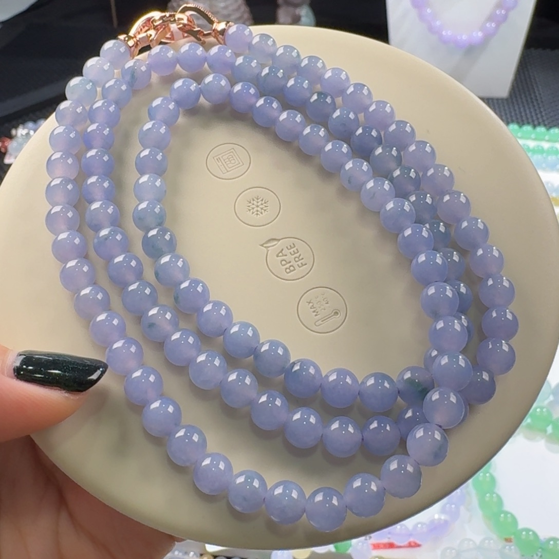 翡翠手链未镶嵌冰妖紫项链卡6.5 浓郁！紫药水！