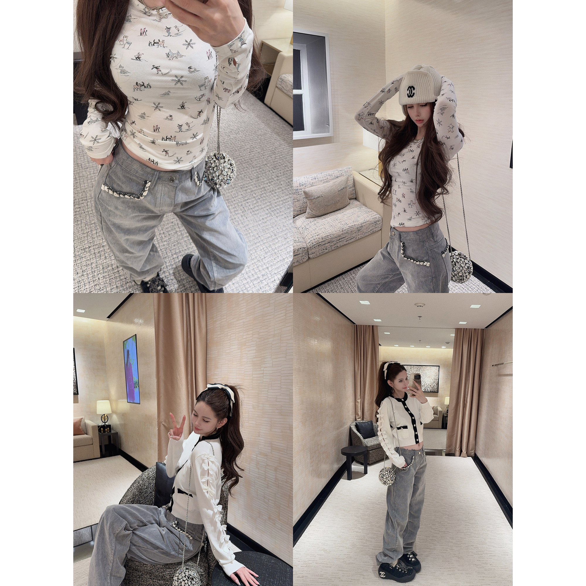 【12/11 20:00 上新】“雨后雾凇”粗花呢装饰 复古灰牛仔长裤