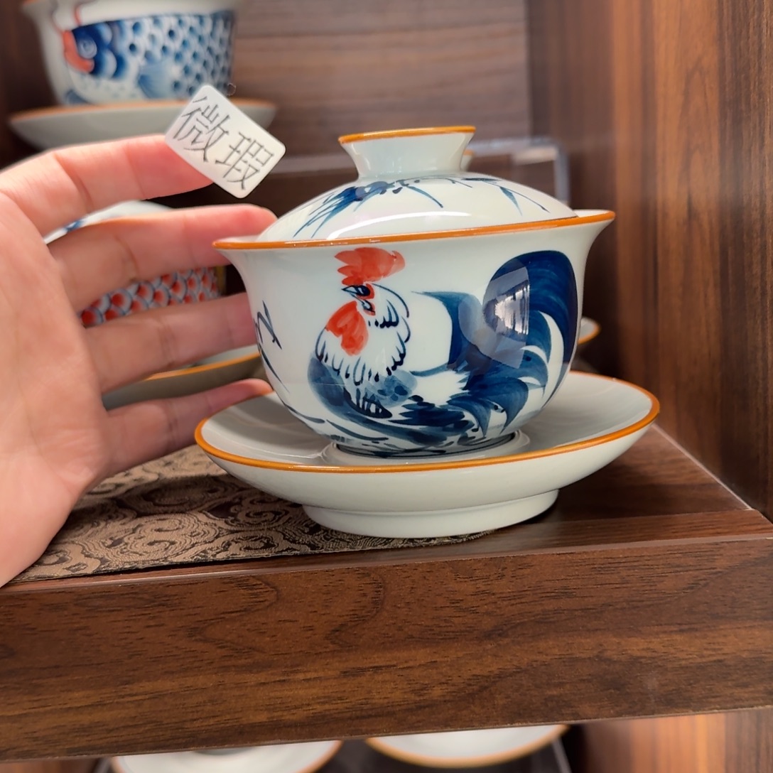 釉下手绘茶具微瑕