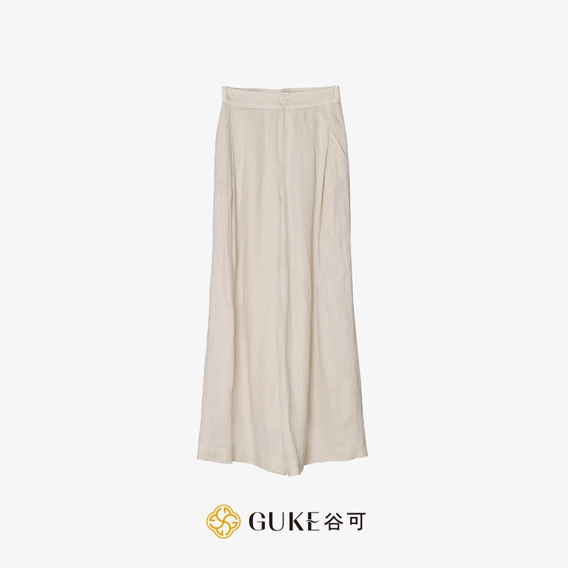 GKE/谷可K3119夏季斜纹薄款苎麻阔腿裤女透气休闲宽松高腰长裤