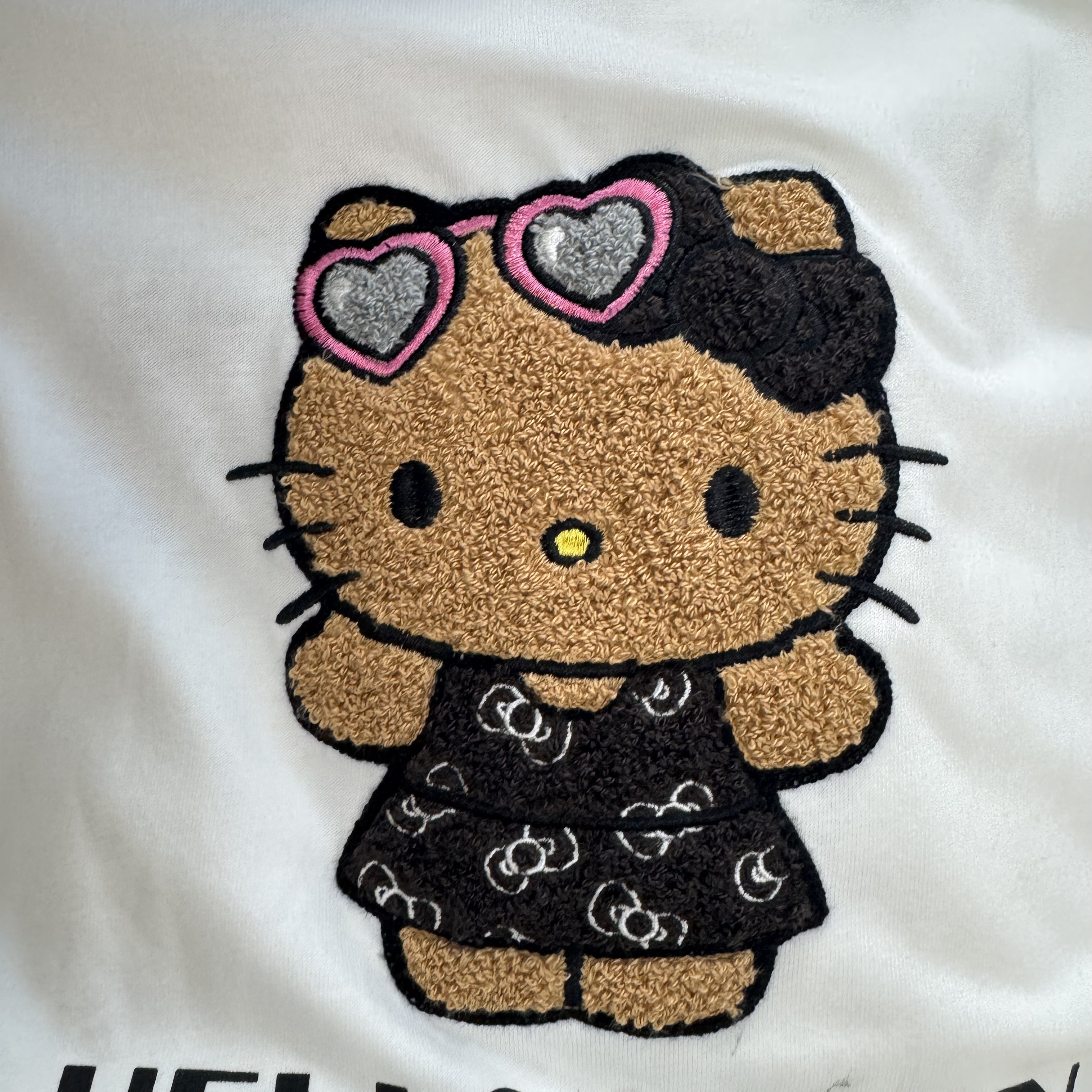 【东京限定】Hello Kitty 植绒黑色蝴蝶结裙 T恤 白色短袖