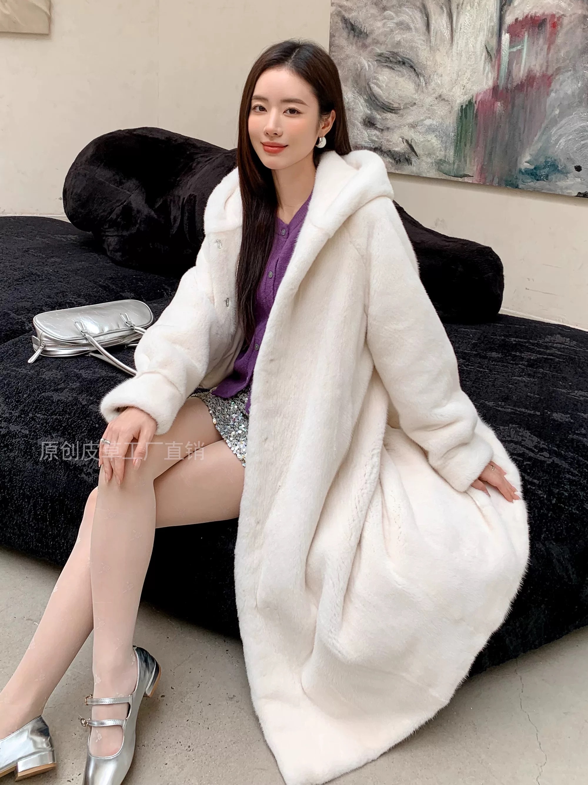 【依岚·金标正版】加长110厘米秋冬连帽冬季外套米兰貂冬大衣