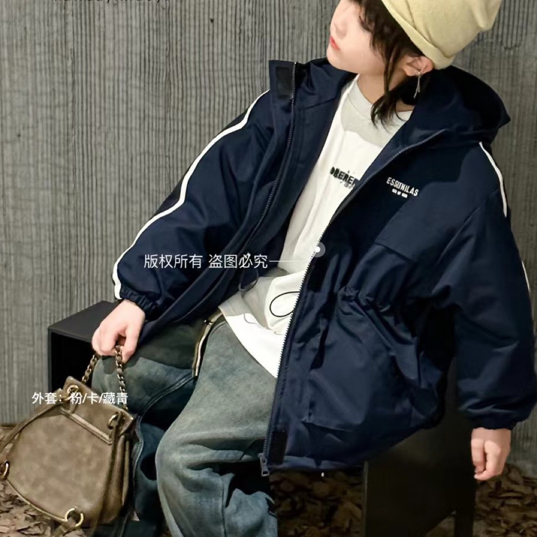 大E小e品牌童装 66155儿童冬季棉服男女童收腰加棉连帽外套棉袄子