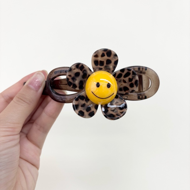 L676豹纹太阳笑脸花扭扭夹一字夹日韩女边夹森系发夹古风气质发饰