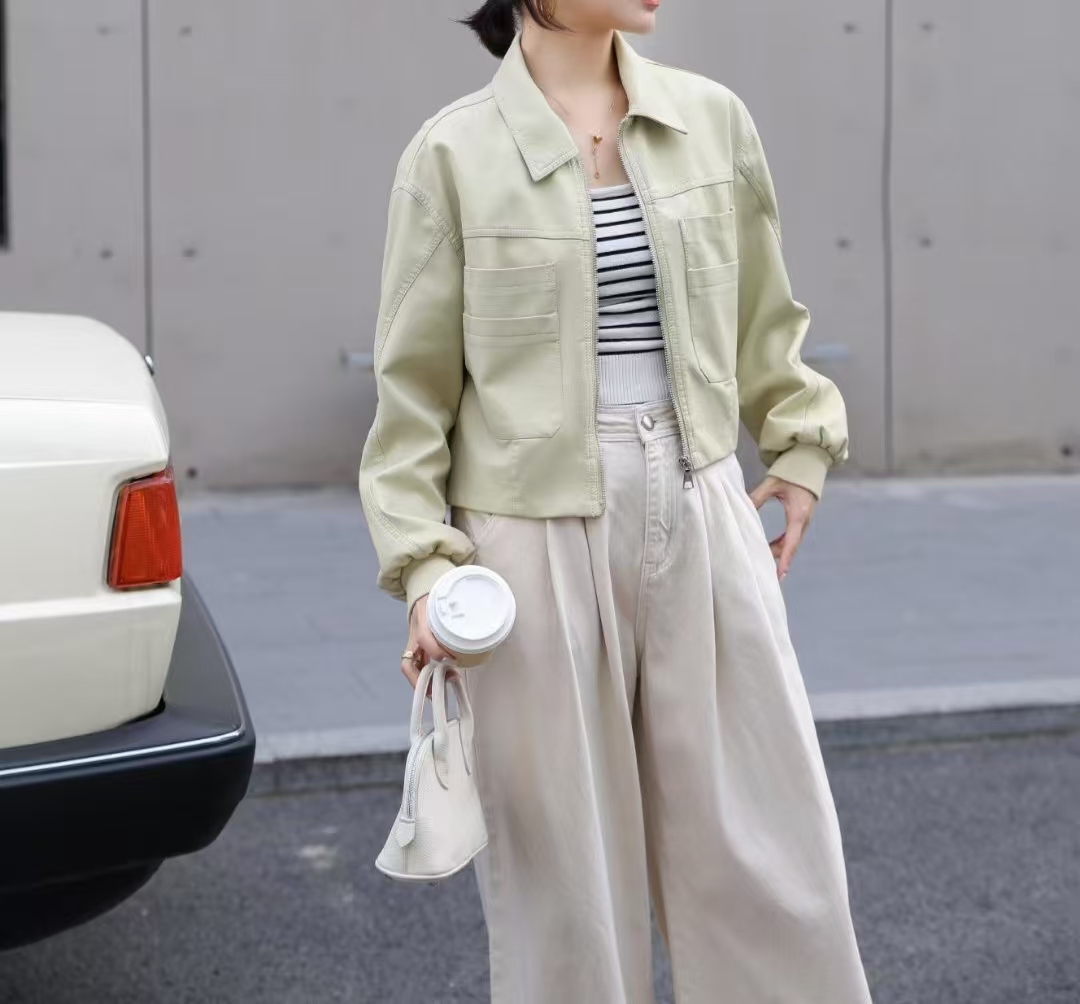 8633-DQ百搭皮衣拉链短款外套 