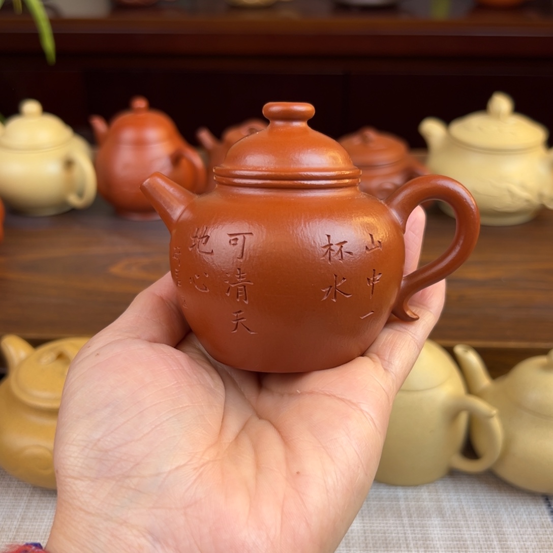 紫砂茶壶朱泥圈纽全手110cc