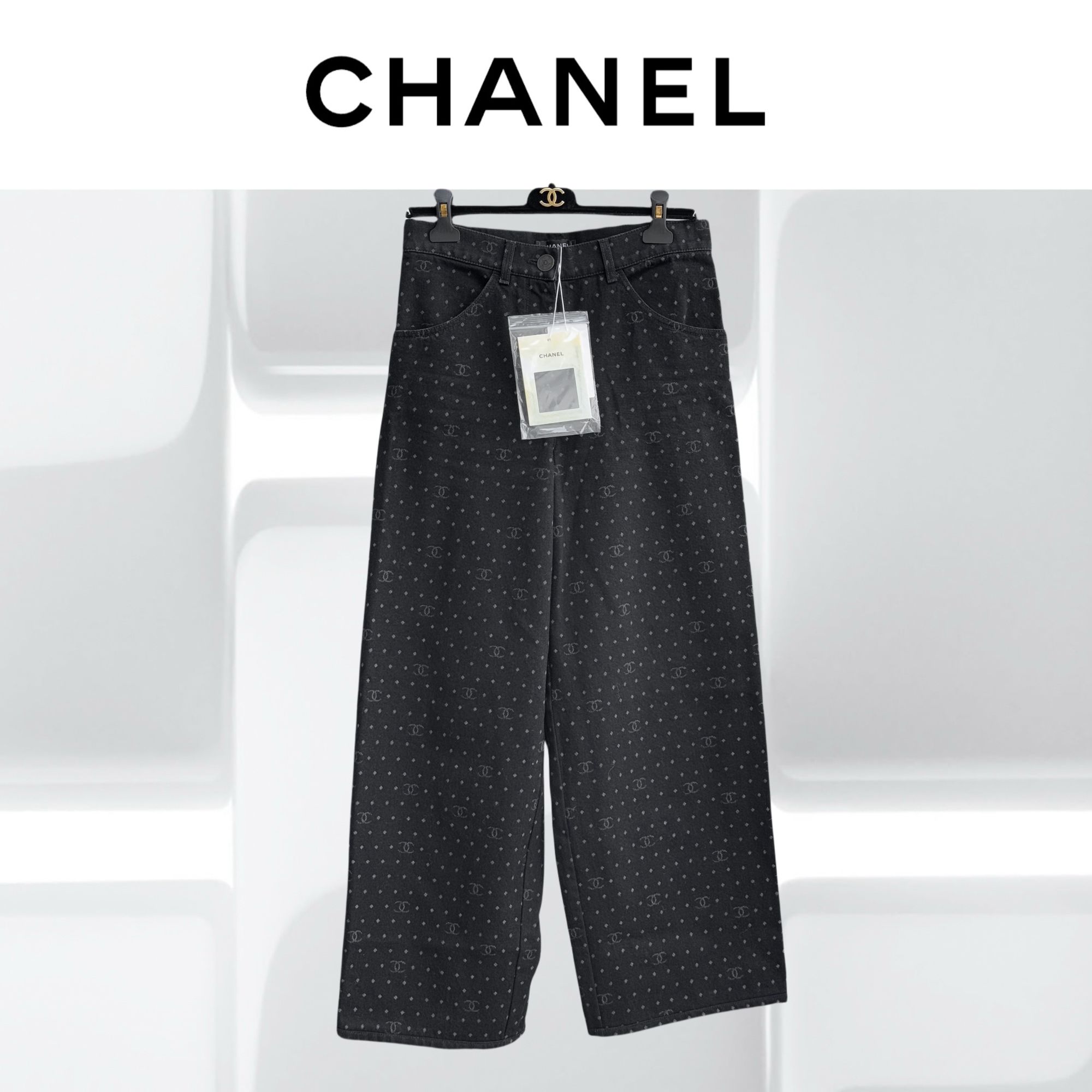 99新 Chanel/香奈儿 36码23P爆款满logo黑色波点牛仔裤