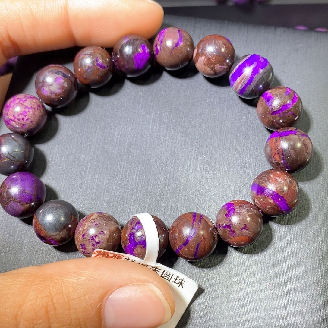 苏纪石（舒俱来）未镶嵌南非老矿舒俱来咖皮丝绒圆珠手串11m