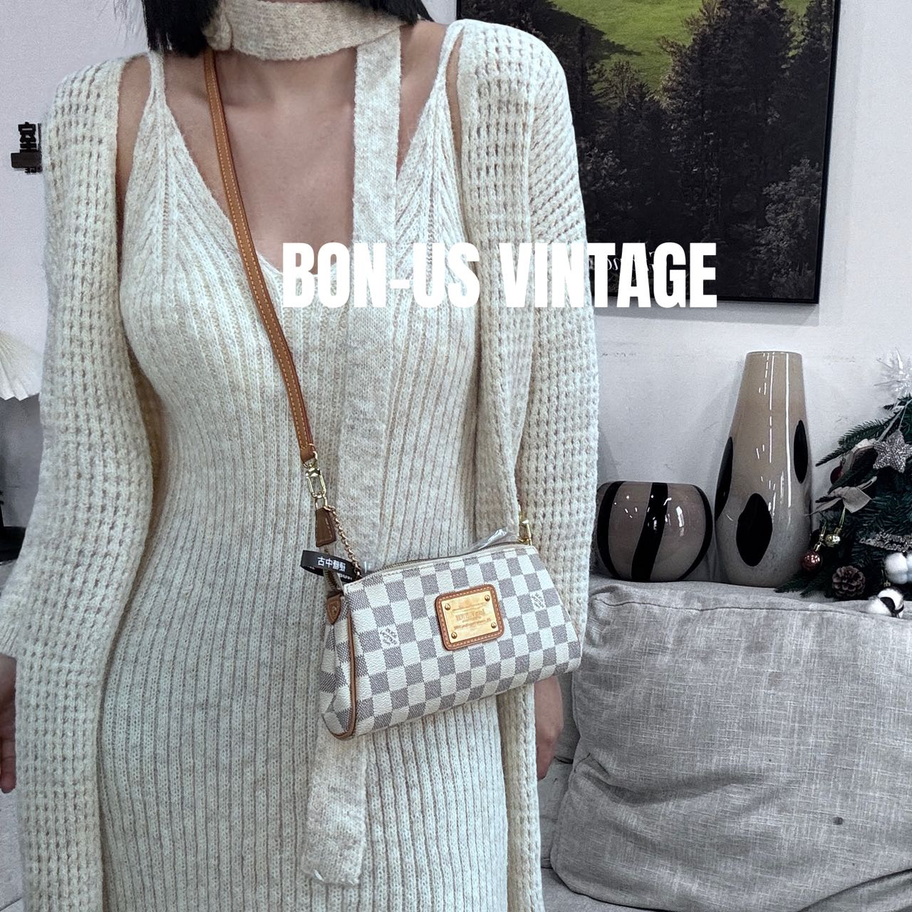 95新 LouisVuitton/路易威登 617990/白棋盘格EVA 配皮换新